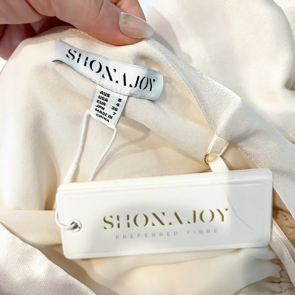 Shona Joy La Lune Ruched Side Slit Maxi Formal Slip l Dress Gown Cream 4 - Picture 4 of 12